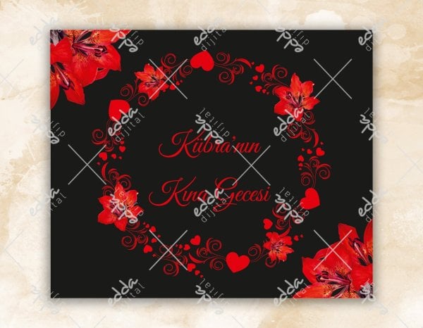 Zambak Temalı Kırmızı Kına Pisti Kaplaması