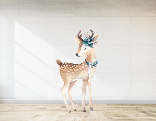 Mavi Çiçekli Woodland  Geyik Temalı  Ayaklı Pano