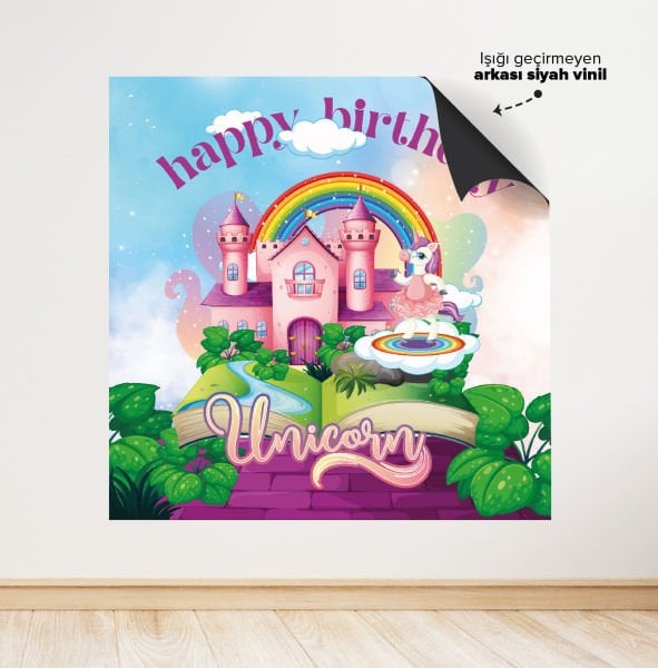 Unicorn ve Şato Temalı Doğum Günü Afişi