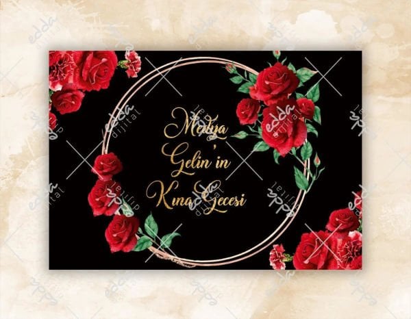 Gül Temalı Kırmızı Kına Pisti Kaplaması