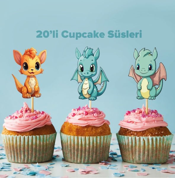 Baby Dragon Konseptli Cupcake Süsü