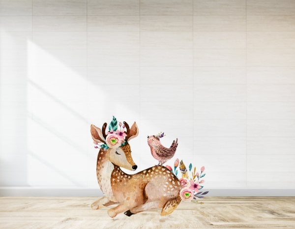 Woodland Kuş ve Çiçekli Geyik  Temalı  Ayaklı Pano