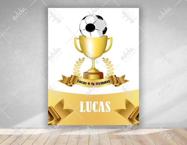 Kupa ve Futbol Topu Temalı  Doğum Günü  Afişi