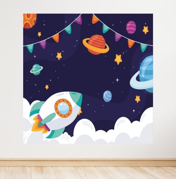 Uzay Temalı Doğum Günü Afişi