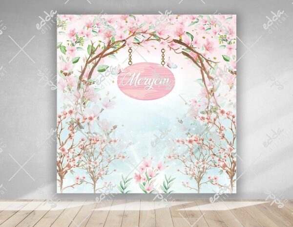 Çiçek Temalı Kare Doğum Günü  Afişi