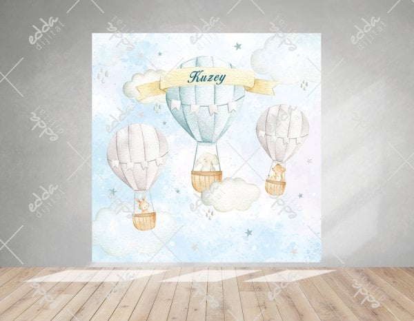 Balon ve Sevimli Hayvanlar Temalı Doğum Günü Afişi