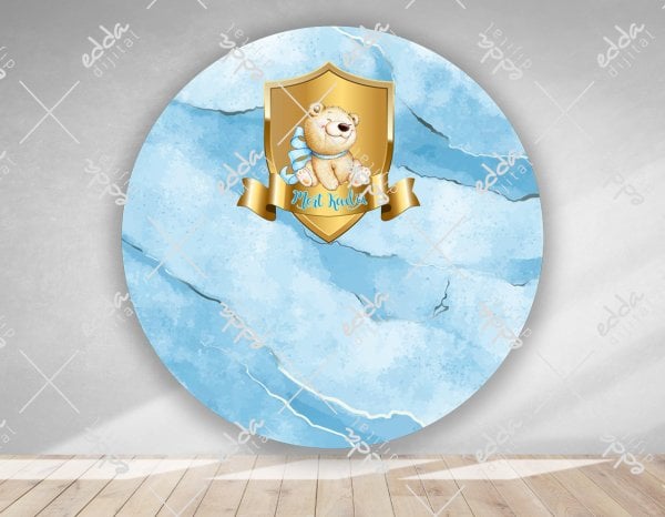 Ayıcık Temalı Mavi Yuvarlak   Afiş