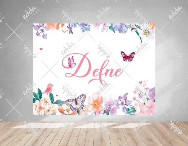 Çiçek ve Kelebek Temalı Doğum Günü Afişi