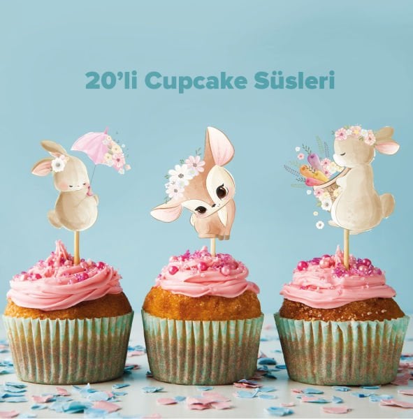 Tavşan Konseptli Cupcake Süsü