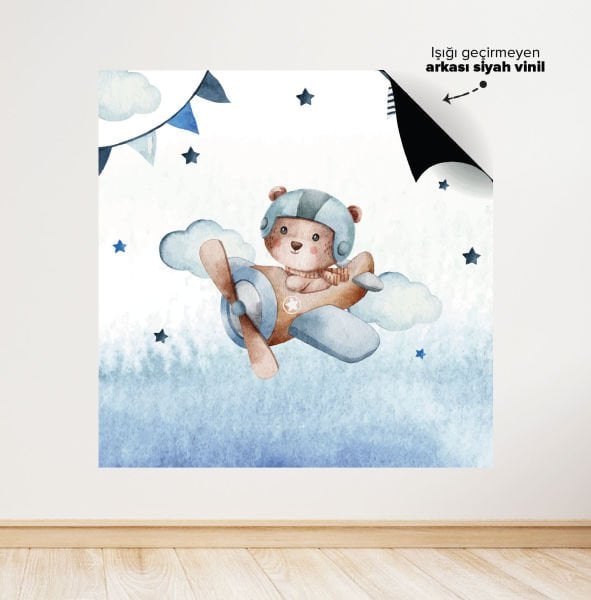 Uçak ve Ayıcık Temalı Doğum Günü Afişi