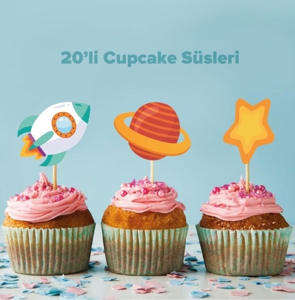 Uzay konseptli cupcake süsü