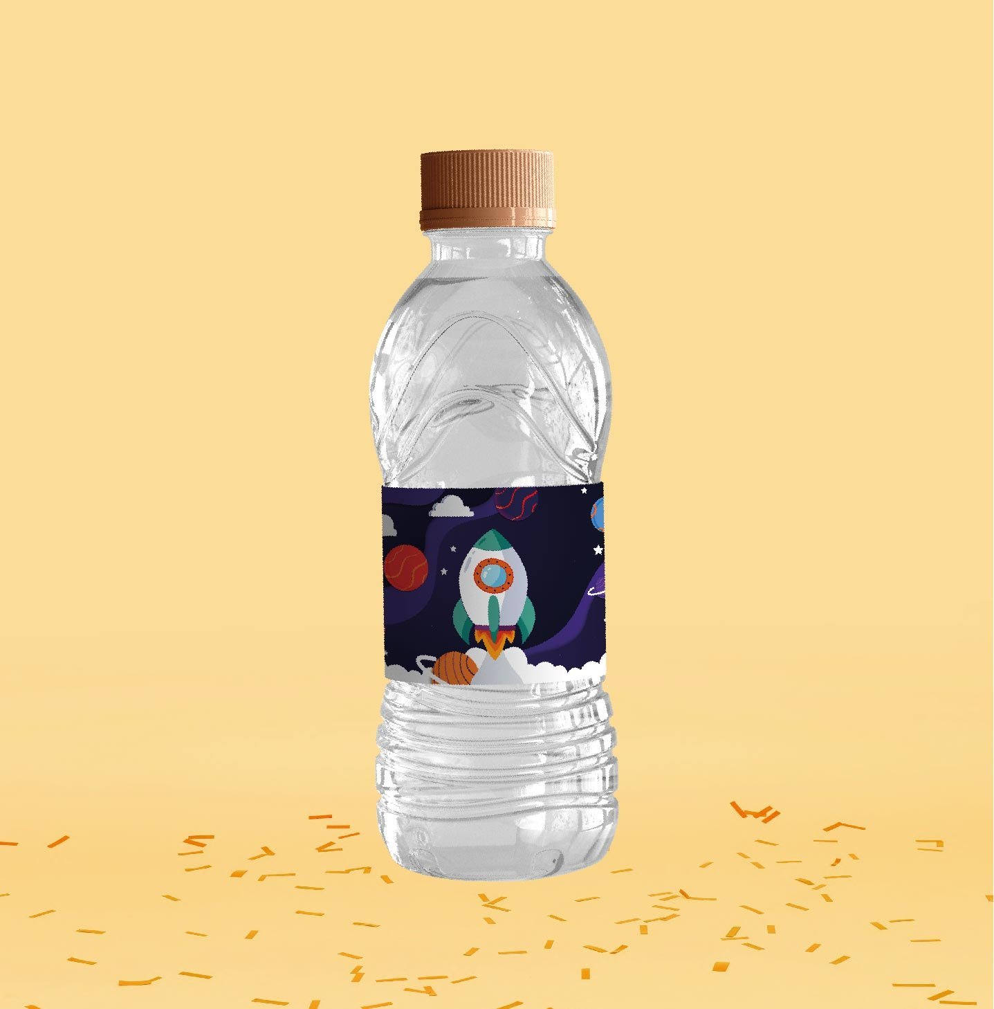 Uzay Temalı Su Şişesi Etiketi