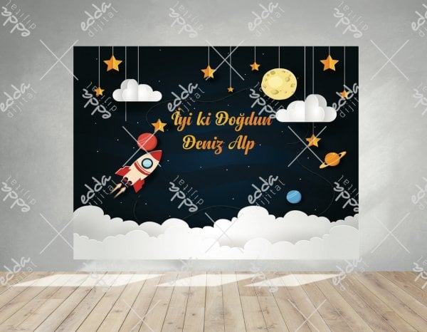 Gezegen Temalı Doğum Günü Afişi