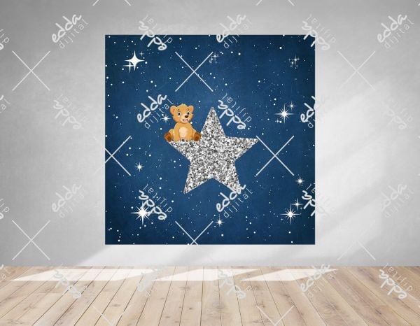 Gece ve Ayıcık Temalı Baby Shower Afişi