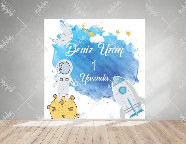 Uzay  Konsepti ve  Astronot Doğum Günü  Afişi