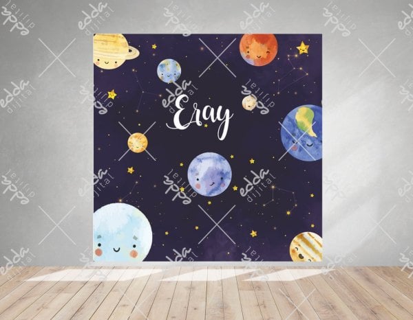 Siyah Renkli Uzay Temalı Doğum Günü Afişi