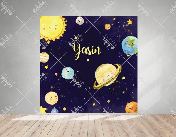 Mutlu Gezegenler Uzay  Temalı Doğum Günü Afişi