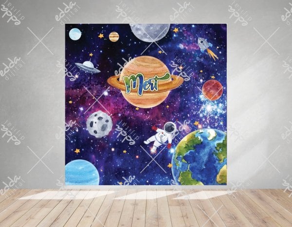 Astronot ve Uzay Temalı Doğum Günü Afişi