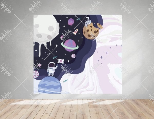 Uzay Konsepti Astronotlar  Temalı Doğum Günü Afişi