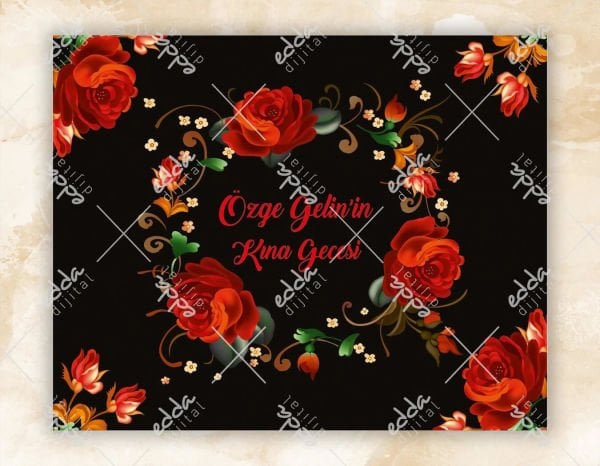 Çiçekli Desenli Kırmızı Kına Pisti Kaplaması