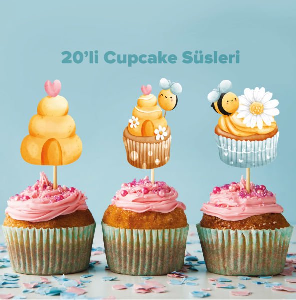 Arı Konseptli Cupcake Süsü