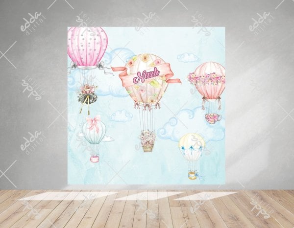 Pembe Balonlu Mavi Doğum Günü Afişi