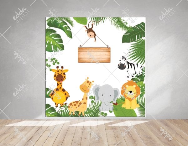 Sevimli Hayvanlar ve Safari Temalı Doğum Günü Afişi