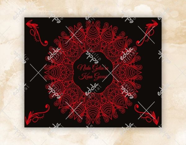 Siyah Zeminli Kırmızı Kına Pisti Kaplaması