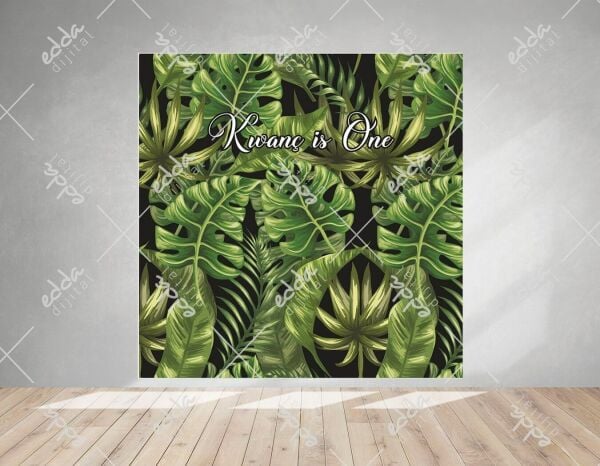 Safari Temalı Yapraklı Doğum Günü Afişi