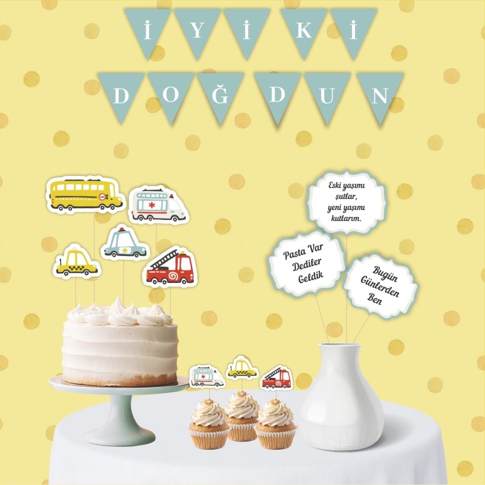 Araba Temalı Mini Doğum Günü Parti Seti