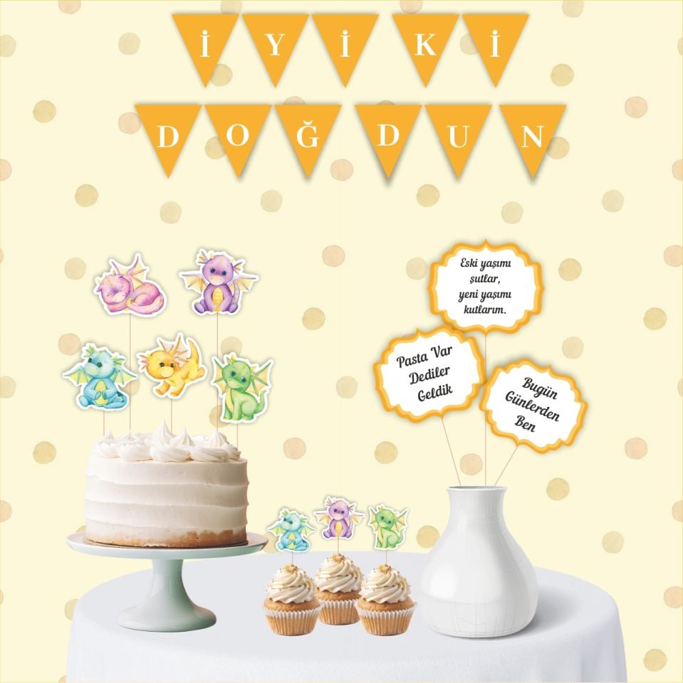 Sevimli Ejderhalar Temalı Mini Doğum Günü Parti Seti