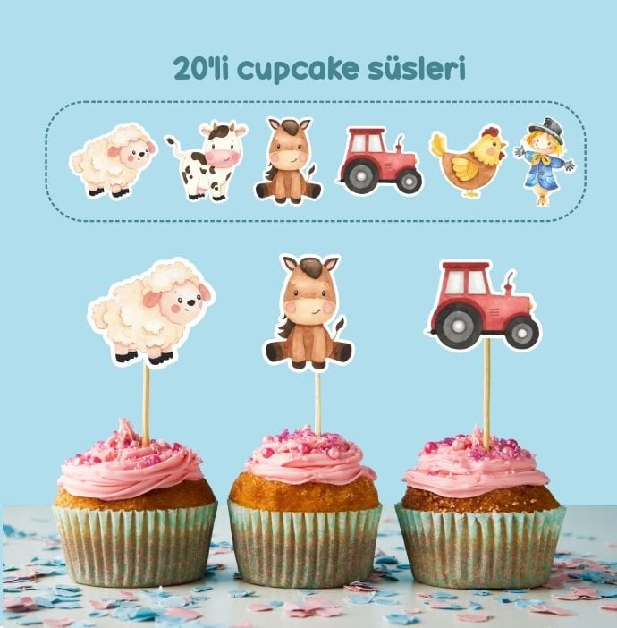 Çiftlik Konseptli Cupcake Süsü