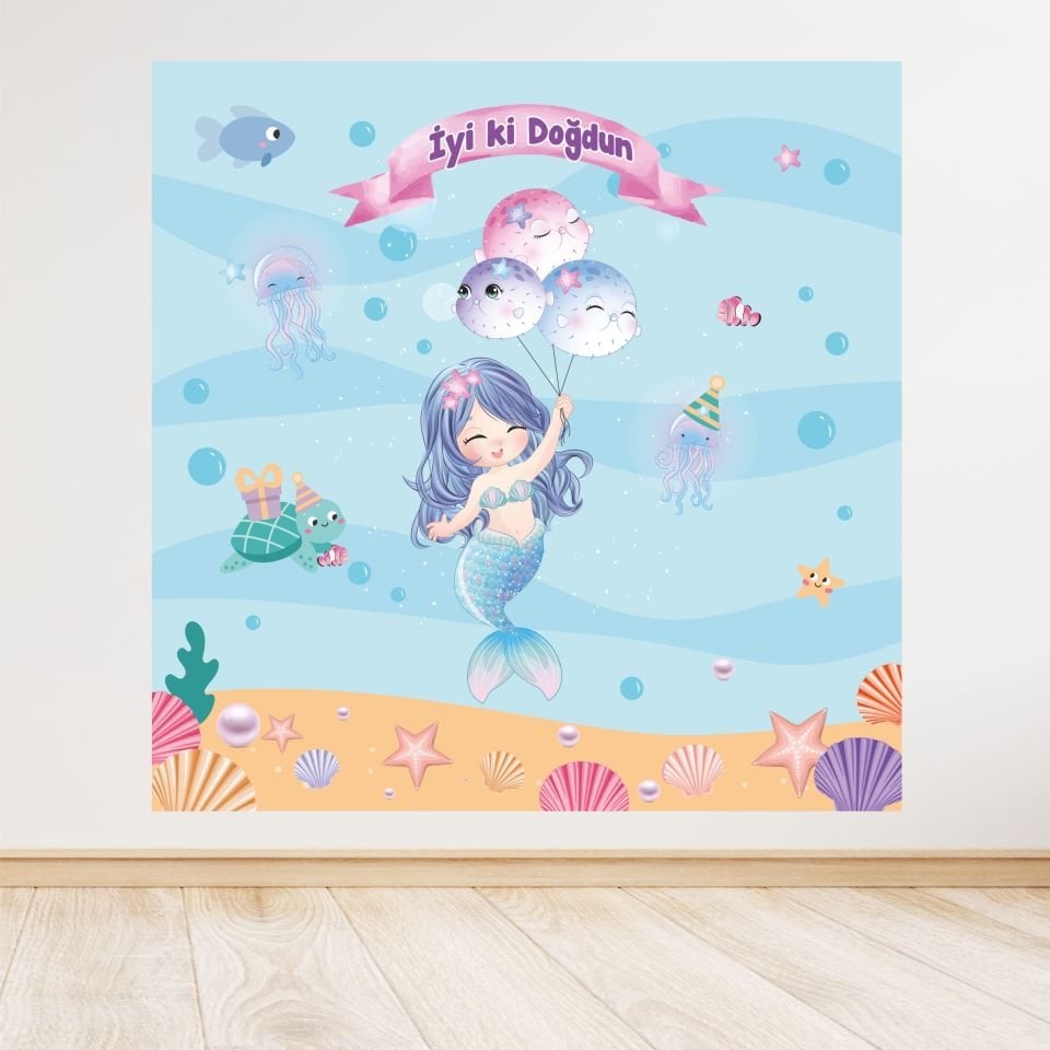 Deniz Kızı Temalı Doğum Günü Afişi
