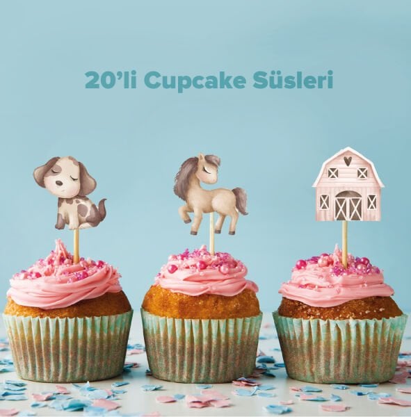 Çiftlik konseptli cupcake süsü