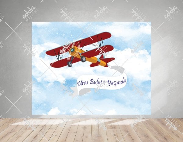 Uçak ve Pankart Temalı Doğum Günü Afişi