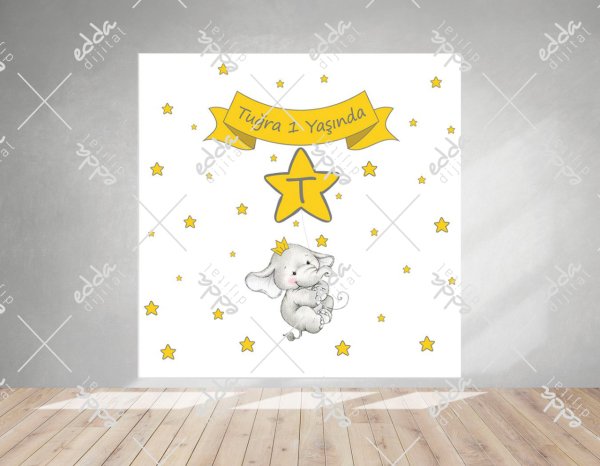 Yıldız ve Fil Temalı Baby Shower Afişi