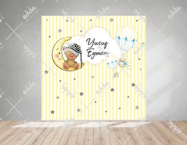 Sarı Renk Ayıcık Temalı Baby Shower Parti Afişi