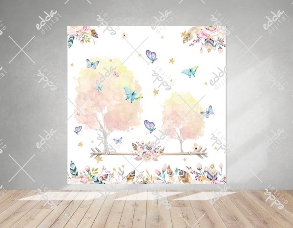 Ağaç ve Kelebek Temalı Baby Shower Afişi