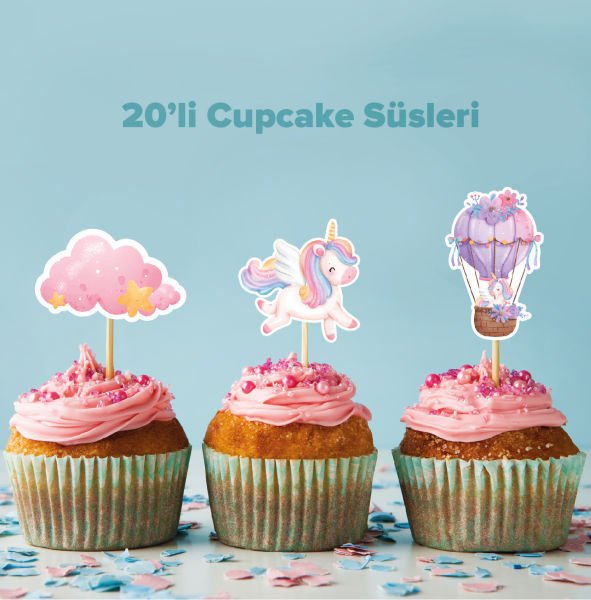 unicorn konseptli cupcake süsü