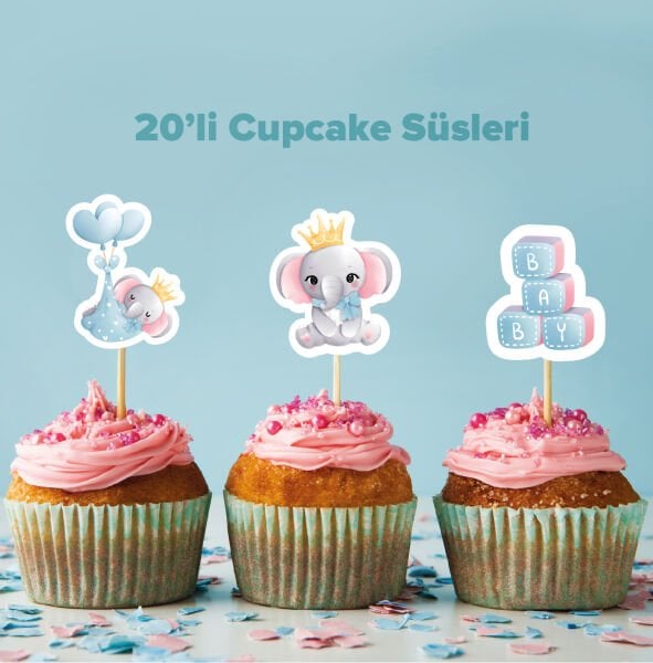 baby shower konseptli cupcake süsü