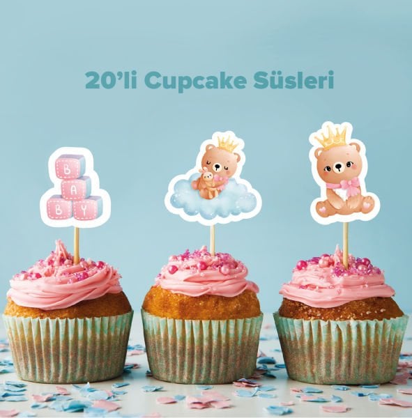 baby shower konseptli cupcake süsü