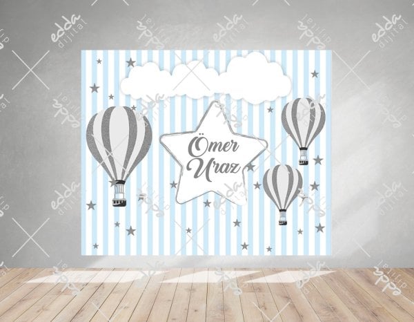 Mavi Renkli Balonlu Kare Baby Shower Afişi