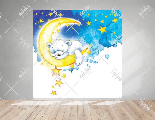 Baby Shower Ayıcık ve Ay Temalı Parti Afişi