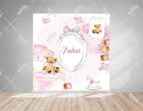 Pembe Ayıcıklı  Kare Parti Afişi 100*70