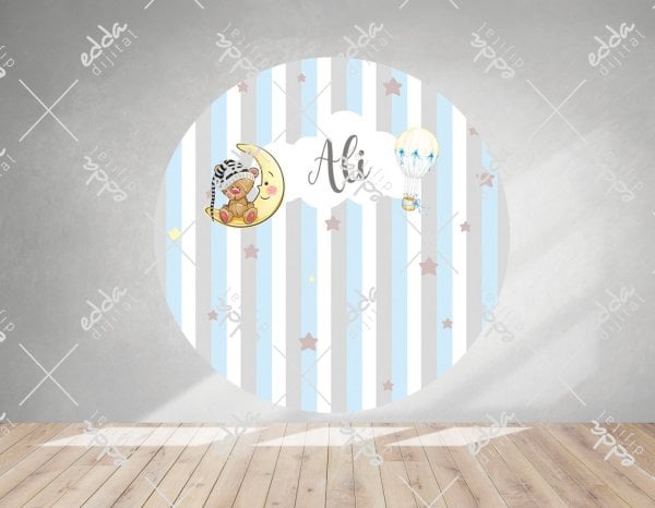 Baby Shower Temalı  Mavi Yuvarlak Parti Afişi