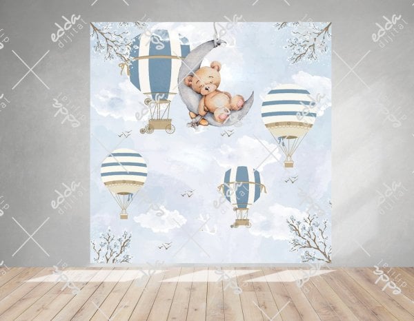 Mavi Renk Ayıcık ve Balon Temalı Afiş