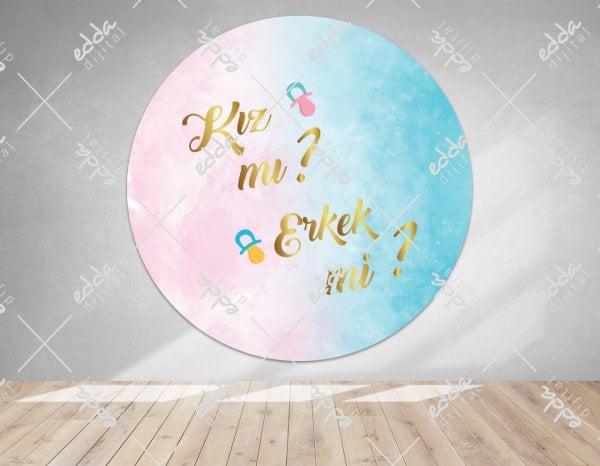 Mavi ve Pembe Renkli Yuvarlak Baby Shower  Afişi