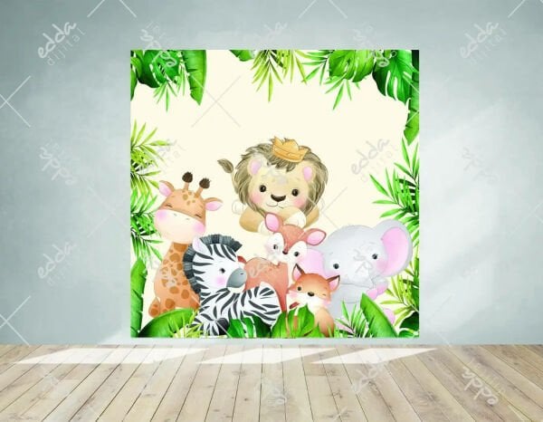 Safari ve Sevimli Hayvanlar Temalı Doğum Günü Afişi