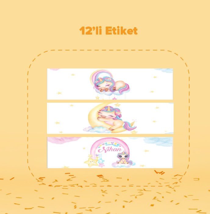 Unicorn Temalı Su Şişesi Etiketi