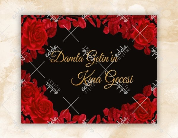 Gül Desenli Kırmızı Kına Pisti Kaplaması